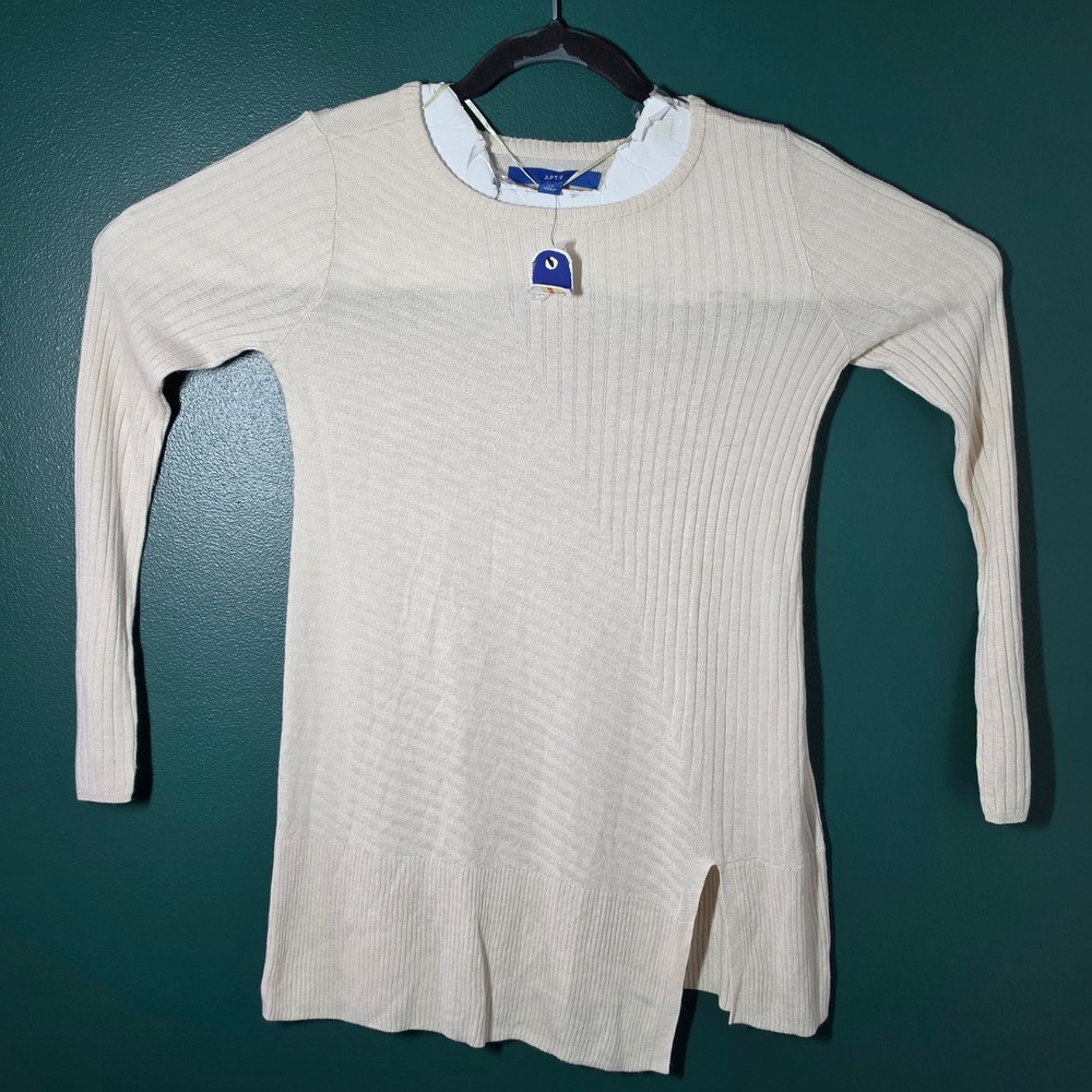 Apt. 9 Womens Ribbed Knit Asymmetrical Hem Long Sleeve Sweater Cream XS New